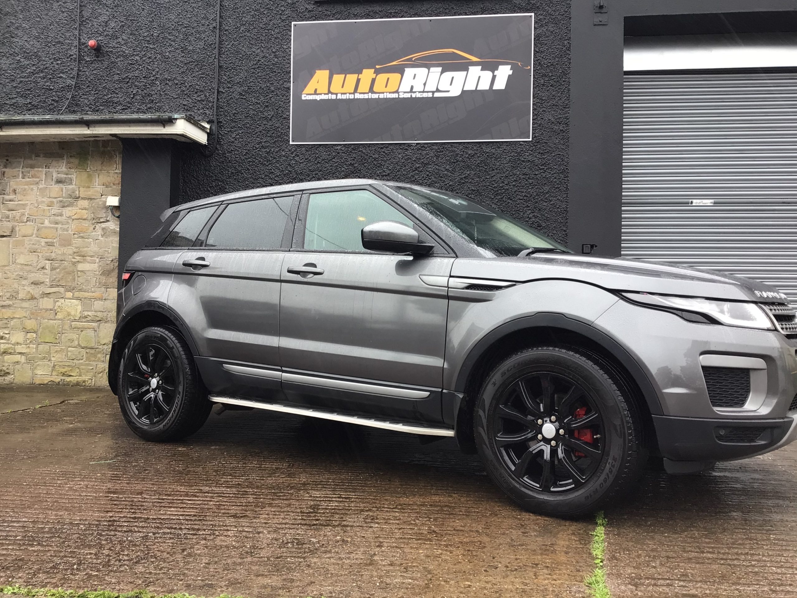 Kerbed Range Rover Evoque alloy wheel before refurbishment in Cork