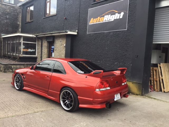 Repaired and refinished body panel after crash repair at AutoRight, Cork
